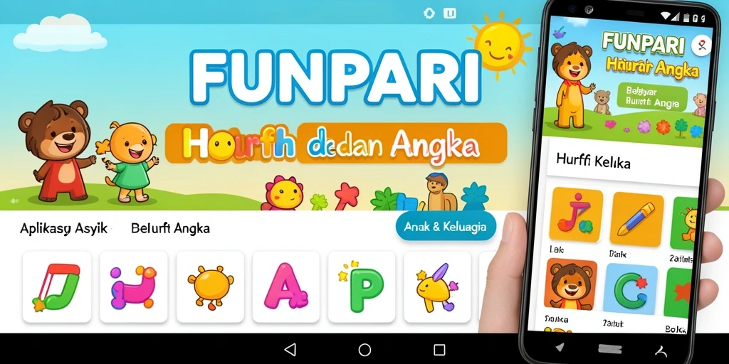 Antarmuka menyenangkan aplikasi Belajar Huruf Angka FUNPARI.