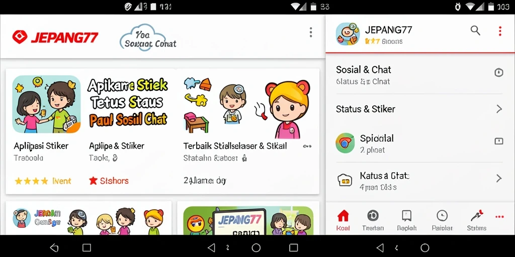Tampilan antarmuka JEPANG77 dengan berbagai pilihan stiker.