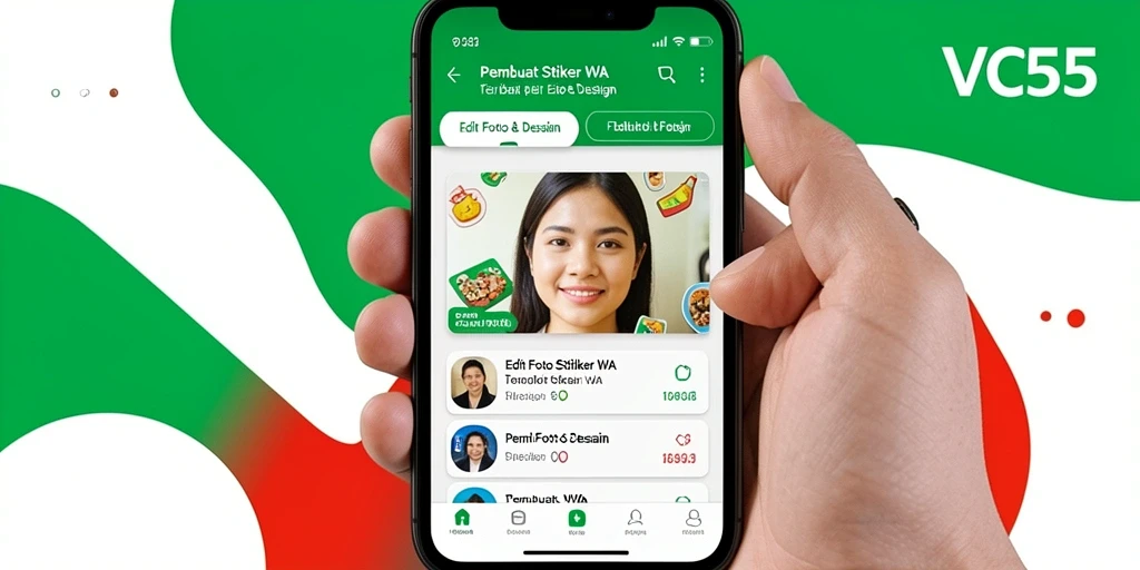 Tampilan antarmuka VC55 untuk pembuatan stiker WA yang menarik dan user-friendly.